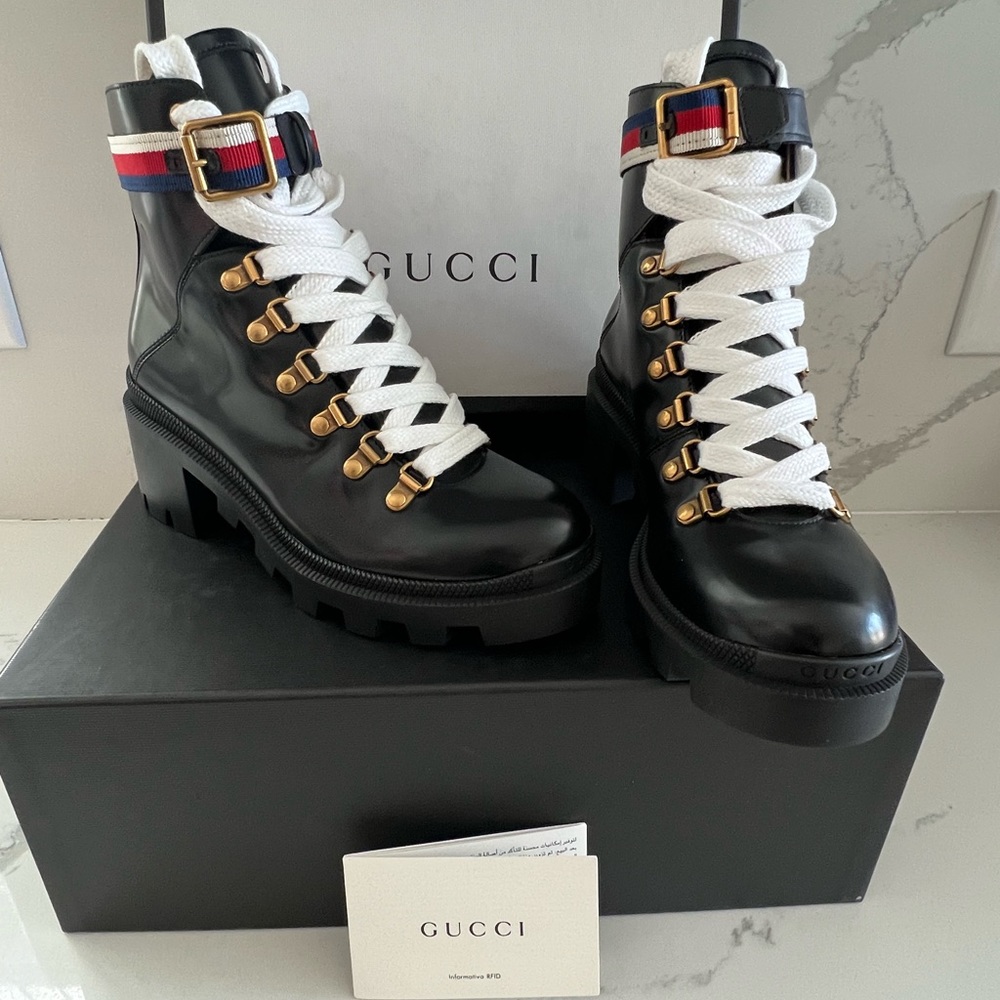 Authentic ***New-Women’s Gucci black combat boots  size 36
